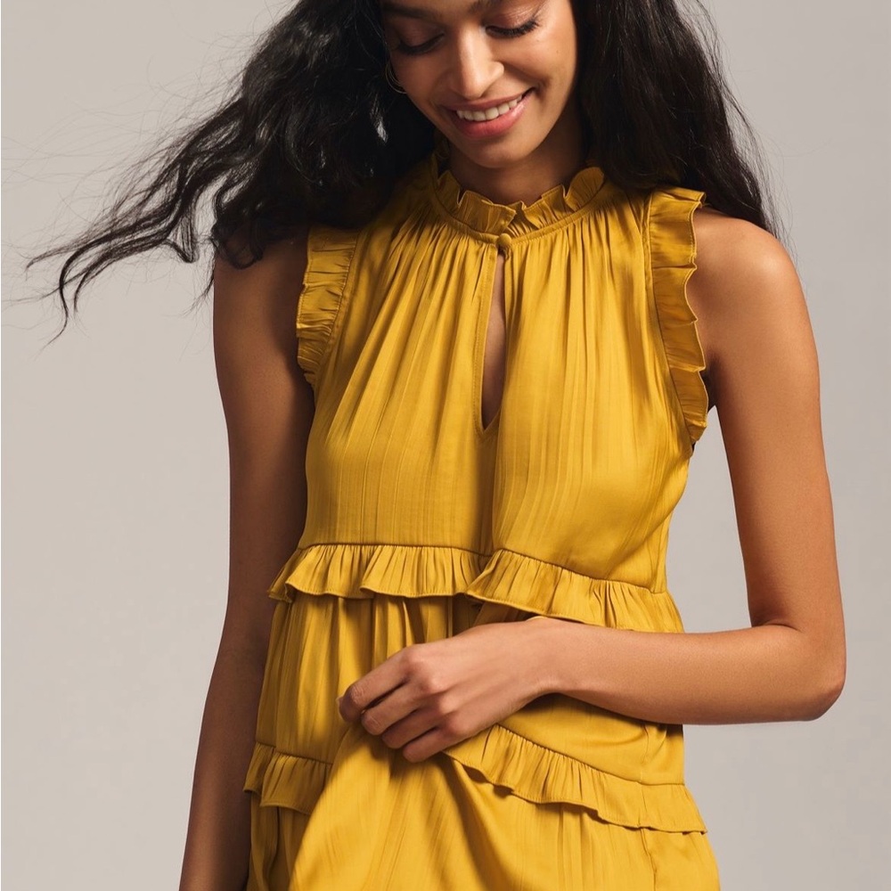 Anthropologie Tiered Sleeveless Blouse Honey Size XSP